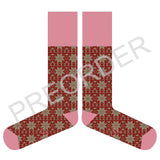 KNEE SOCKS - Lambswool - Women's - Fair Isle - Red/Mushroom