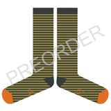 KNEE SOCKS - Lambswool - Women's - Striped - Charcoal/Green