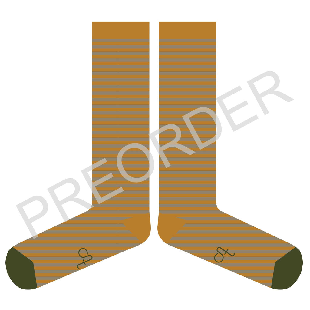 KNEE SOCKS - Lambswool - Women's - Striped - Mustard/Mushroom