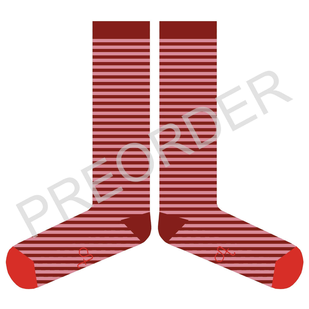 KNEE SOCKS - Lambswool - Women's - Striped - Dark Red / Pink