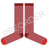KNEE SOCKS - Lambswool - Women's - Striped - Dark Red / Pink