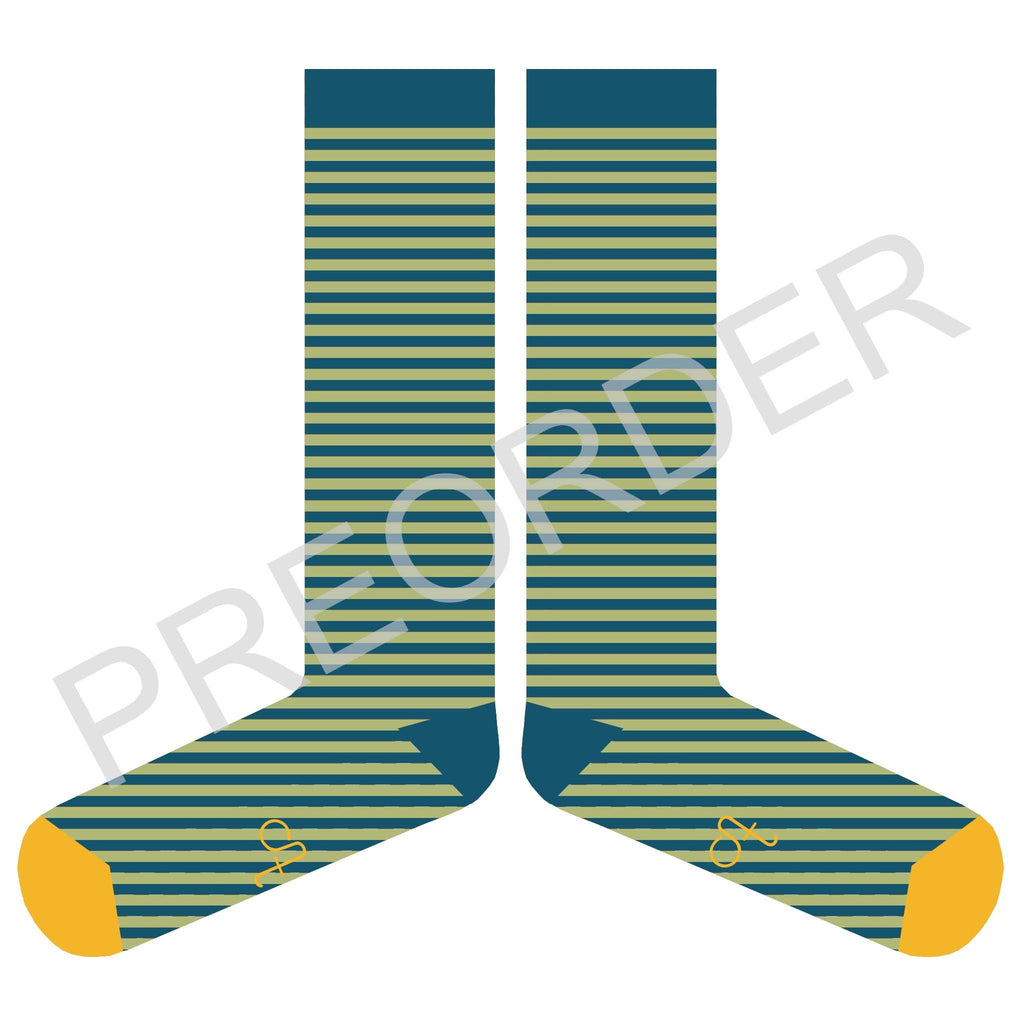 KNEE SOCKS - Lambswool - Women's - Striped - Teal/Mint