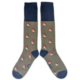 Women's Soft Long Lambswool  Socks - Green Robins
