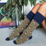 Women's Soft Long Lambswool  Socks - Green Robins