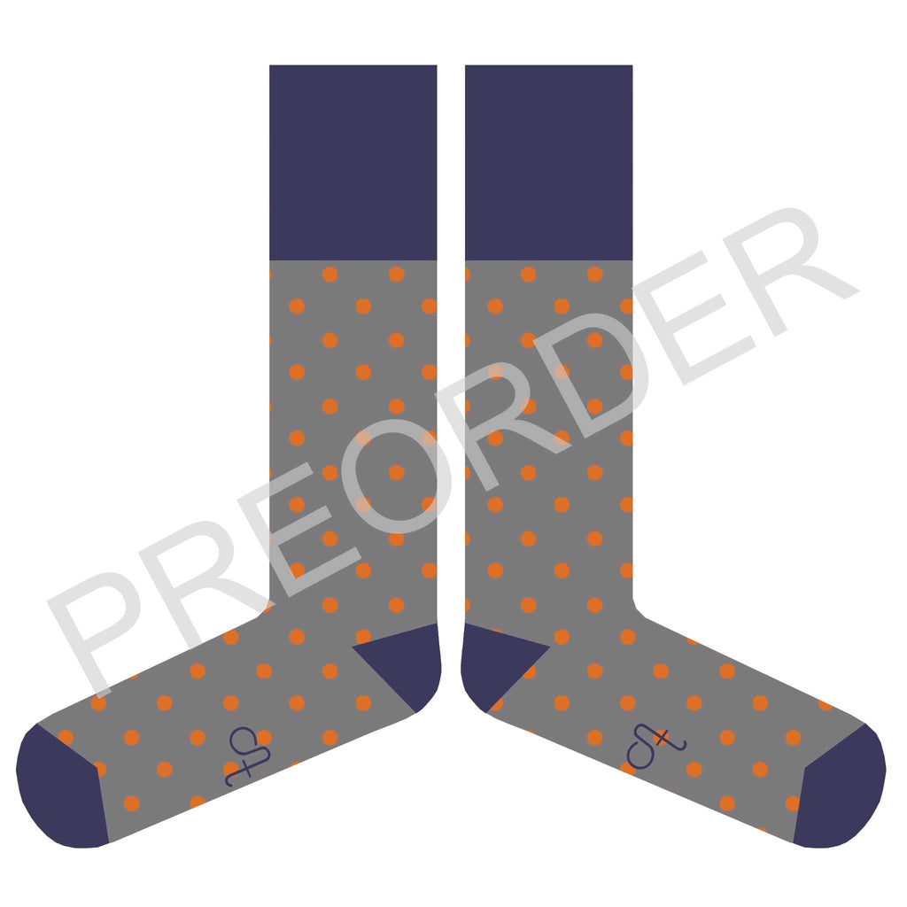KNEE SOCKS - Lambswool - Women's - Small Spot - Grey/Orange