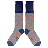 Women's Long Lambswool  Socks - Grey & Orange Spots