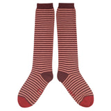 Women's Long Lambswool  Socks - Red & Pink Stripes