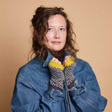 Women's Lambswool Wrist Warmers - Grey & Electric Yellow Check Pattern