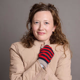 Women's Lambswool Wrist Warmers - Navy & Red Stripe