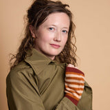 Women's Lambswool Wrist Warmers - Rust & Peach Stripe