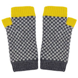 WRIST WARMERS - Lambswool - Check - Grey/Yellow
