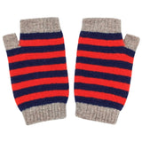 WRIST WARMERS - Lambswool - Stripe - Navy/Red