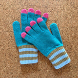 Kids' Lambswool Gloves - Green & Pink Tips