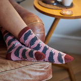 Ladies Dusky Pink Badgers Lambswool Ankle Socks