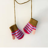 Kids' Lambswool Mittens on a String - Pink & Light Blue Stripe