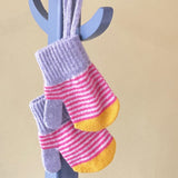 KIDS MITTEN - lambswool - stripe - bright pink