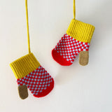 Kids' Lambswool Mittens on a String - Red & Light Blue Check
