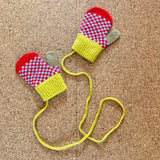 Kids' Lambswool Mittens on a String - Red & Light Blue Check