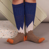 women's lambswool knee socks navy mountains