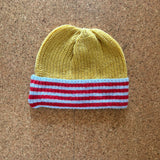 Kids' Lambswool Beanie - Yellow & Blue Stripe